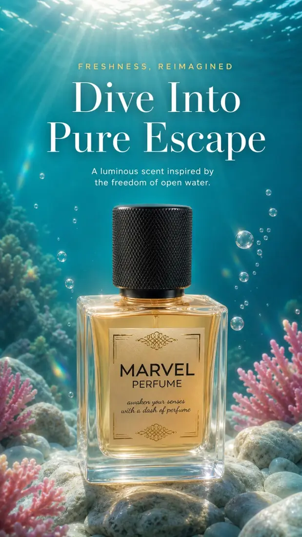 Marvel perfume Pure Escape aquatic presentation