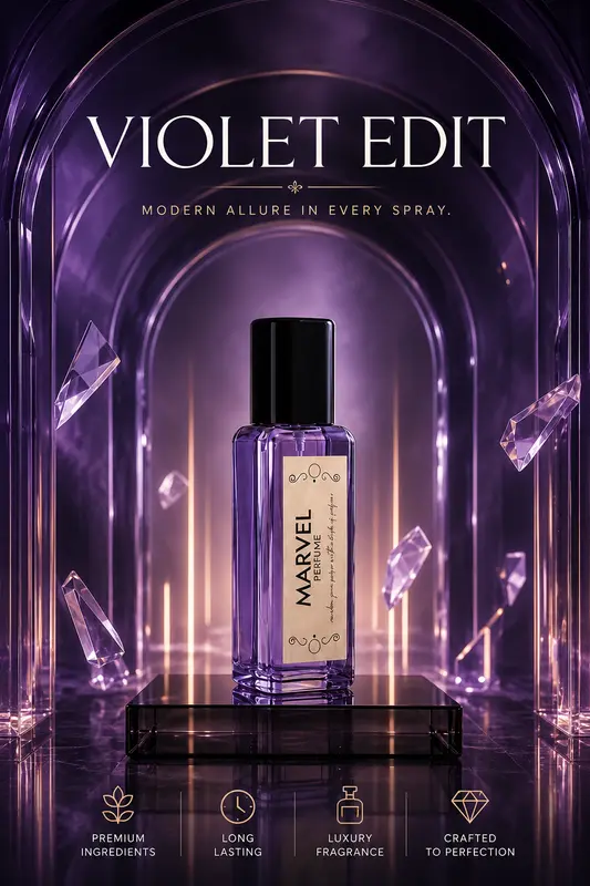 Marvel Violet Edit luxury perfume presentation